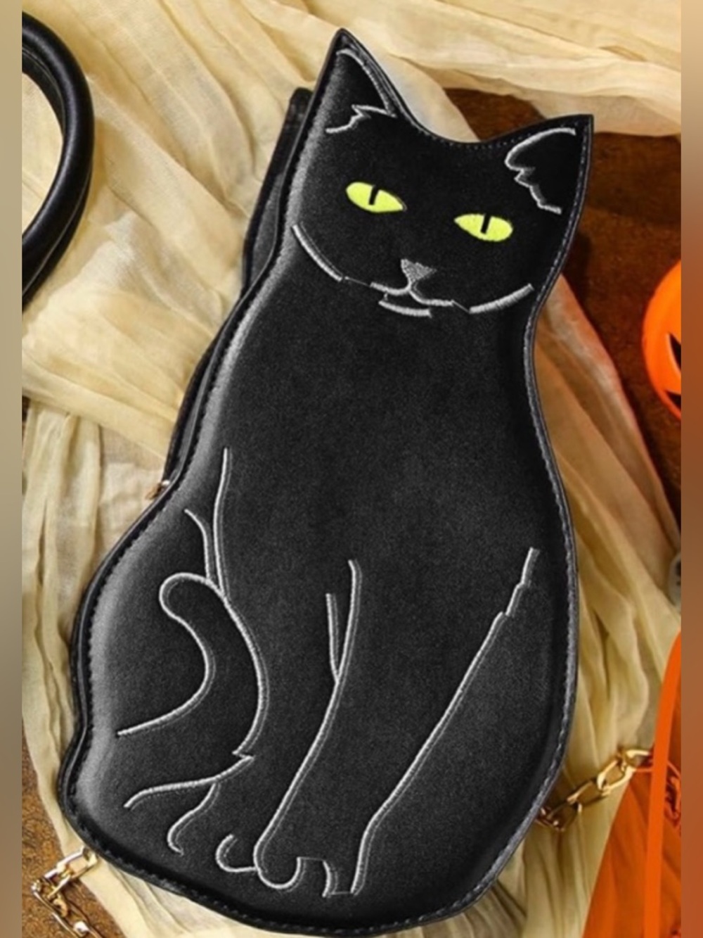 🐈‍⬛NEW Black Cat Crossbody Bag Chain Strap Goth Spooky Horror Cute Kitty - Picture 2 of 4